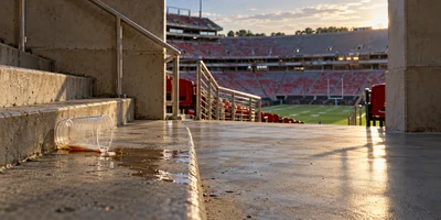 A spill on steps leading into a Georgia football stadium.